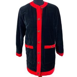 Vintage Coats by Cattiva Velvet Coat Size S Quilted Red Black 1980’s